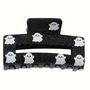 Black Hair Clip with White Ghosts Perfect for Halloween